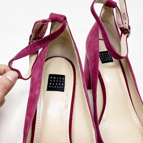 [White House Black Market] Plum Suede Chunky Almond Toe Ankle Strap Heels Sz 8.5 - Picture 8 of 10